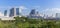 Panorama aerial view  Bangkok city urban downtown skyline  modern office buildings and condominium tower on blue sky background