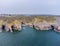 An panorama aerial view from sea along the Pembrokeshire coast near to Tenby, South Wales