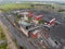 Panorama aerial view shot of coal processing plant, industrial production