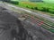 Panorama aerial view shot on railroad tracks with wagons