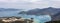 Panorama Aerial view of Three Fathoms Cove, Sai Kung, Hong Kong, daytime