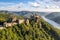 Panorama with Aggstein castle ruin and Danube river at sunset in Wachau walley(Unesco), Lower Austria, Austria