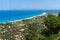 Panorama of Agios Ioanis beach with blue waters, Lefkada, Ionian Islands, Greece