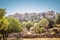 Panorama of the Agora overlooking famous Acropolis hill, Athens, Greece