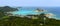 Panorama of Aharen Beach and beautiful turquoise waters home to coral reefs at Tokashiki Island in Okinawa, Japan