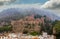 Panorama of the Alcazaba citadel from the roof of Malaga Cathedral, Malaga, Spain