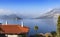 Panorama of Alpine Lake Como against the backdrop of the Alps located in the Lombardy region