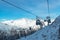 Panorama of alpine mountains and cableway in the morning at the Ischgl ski resort, Austria