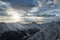 Panorama of alpine mountains in the morning at the Ischgl ski resort, Austria