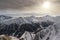 Panorama of alpine mountains in the morning at the Ischgl ski resort, Austria