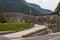 Panorama with Alps of Fortress, Fort Kluze, german: Flitscher Klause. Fortification for World War during Isonzo Front. Bovec,