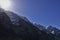 Panorama of Alps mountain under the sun taking from dry bottom of Lake Kloental in the Swiss Alps in Klontal valley