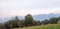 Panorama of the Alps in summer. View on the Emosson dam in Switzerland during Tour du Mont Blanc hike.