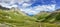 Panorama of the Alps in summer. View on the Seigne pass in Italy during Tour du Mont Blanc hike