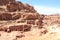 Panorama of ancient city of Petra with street of facades, amphitheatre and caves, Jordan