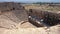 Panorama of the ancient Greco-Roman city. The old amphitheatre of Hierapolis in Pamukkale, Turkey. Destroyed ancient