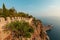 Panorama ancient Greco Roman city. Ruins of an ancient fortress, Alanya, Turkey. Ruined ancient military fort in Europe