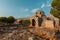 Panorama ancient Greco Roman city. Ruins of an ancient fortress, Alanya, Turkey. Ruined ancient military fort in Europe