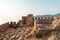 Panorama ancient Greco Roman city. Ruins of an ancient fortress, Alanya, Turkey. Ruined ancient military fort in Europe