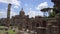 Panorama of ancient ruins Forum Romanum in slow motion. Roman forum in center of Rome city, Italy