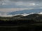 Panorama of Andean mountain hill countryside landscape at Cuicocha crater lake Cotacachi Otavalo Imbabura Ecuador