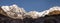 Panorama of Annapurna south and Annapurna 1 from Base Camp with clear blue sky, Himalayas