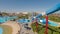 Panorama of the Aquapark Sliders, Aqua Park, Water Park Aquapark Sliders With Pool.