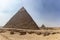Panorama of the area with the great pyramids of Giza with Pyramid of Khafre or Chephren and the Pyramid of Menkaure in the far