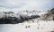 Panorama of the Austrian ski resort Ischgl with skiers.