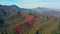 Panorama. Autumn mountain view in Henan, China. Lush red leaf forest on mountain