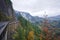 Panorama with autumn nature Columbia Gorge with truck overpass b