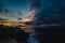 Panorama of awesome tropical sunset at Nusa Lembongan island, Bali, Indonesia.