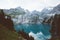 Panorama of the azure lake Oeschinensee. Swiss alps, Kandersteg