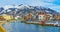 Panorama of Bad Ischl from Traun river bank, Austria