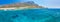 Panorama of Balos beach. View from Gramvousa Island, Crete in Greece.Magical turquoise waters, lagoons, beaches