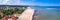 Panorama of the Baltic sea coastline with wooden pier in Sopot, Poland