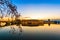 Panorama of the banks of the Garonne in Toulouse at sunset in winter, in Occitanie, France