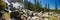 panorama of Bassi falls in northern california in springtime on a clear day