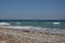 Panorama of the beach of the Aegean Sea in the village of Theologos on the island of Rhodes in Greece