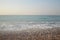 Panorama of the beach of the Aegean Sea in the village of Theologos on the island of Rhodes in Greece