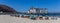 Panorama of beach chairs in front of the sea bridge in Sellin