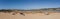 Panorama of beach Oualidia lagoon in same name village in Atlantic ocean coast, Morocco