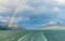 Panorama of Beagle channel with rainbow