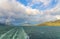 Panorama of Beagle channel with rainbow