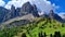 panorama of beautiful Alps mountains Dolomites, Val Gardena ski resort in south Tyrol in northern Italy. Alpine nature scenery