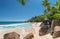 Panorama of beautiful beach at Seychelles