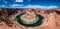 Panorama of the Beautiful Horseshoe Bend in Arizona with Photographer on Ledge.