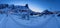 Panorama of beautiful landscape from Reine fishing village at twilight in winter season, Lofoten islands, Norway