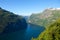 Panorama of beautiful landscape with sea, mountains and glaciers in norway