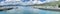 Panorama beautiful photography of mountain, cloudscape, recreational boats, sailboat and yacht on lake